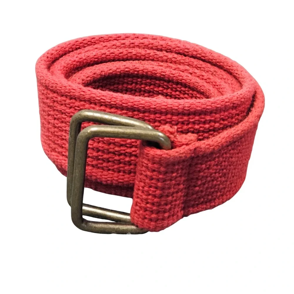 Canvas Belt Single Prong Roller‎ Buckle 33 in Length Red Solid Utility Workwear